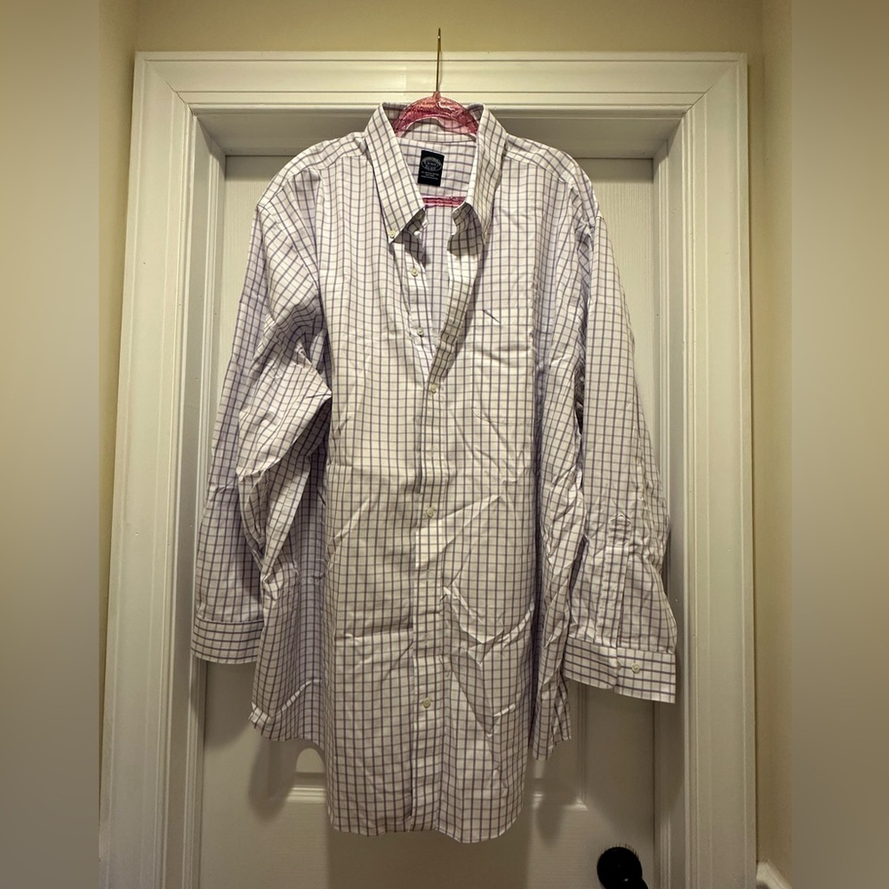 Brooks Brothers 20 36/37 (4XL) Long Sleeve Button Up Dress Shirt Purple Checks